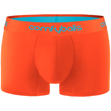 Comfyballs sportswear. Performance Sunset Orange Blue Regular Boxershort. Sportondergoed voor sportieve mannen, wedstrijden en topsport.