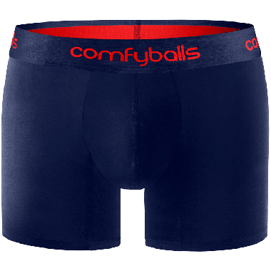 Comfyballs sport-onderkleding. Performance Navy Racing Red Long Boxershort. Sportswear van microfiber